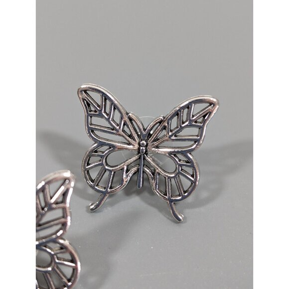 Silver Tone Open metal Work Butterfly Pierced Earrings Boho Western Retro - Picture 3 of 9